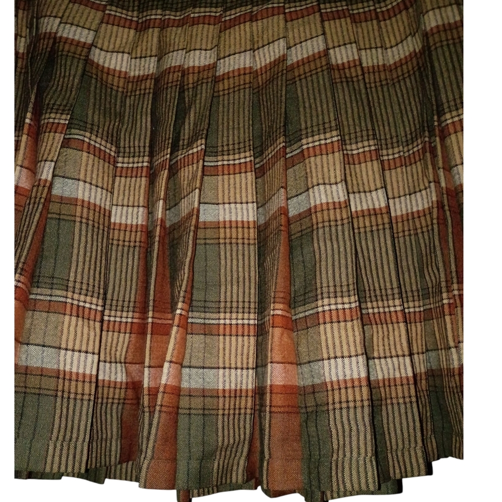 🦄Vintage 100%PureWoolThe Scotch HouseChic Plaid A-LineSkirtOlive and Tan Size14 - Picture 4 of 10